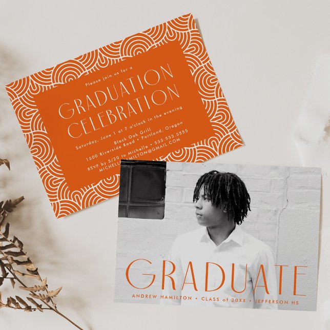 Moderne Orange Foto Graduation Party Einladung (Von Creator hochgeladen)