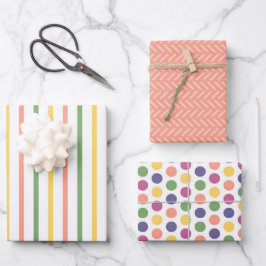 Moderne Orange, Grüne, Gelbe Streifen und Punkte Geschenkpapier Set