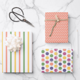 Moderne Orange, Grüne, Gelbe Streifen und Punkte Geschenkpapier Set