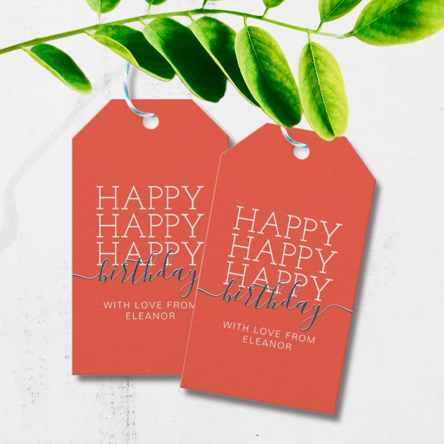 Moderne orange Happy Birthday Gift Tags Geschenkanhänger (Von Creator hochgeladen)