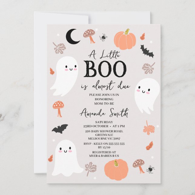 Moderne Orange Little Boo Fast Due Baby Dusche Einladung (Vorderseite)