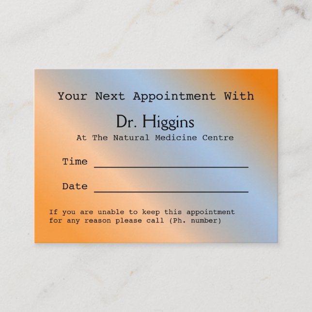 Moderne Orange Medical Dental Appointment Card Terminkarte (Vorderseite)
