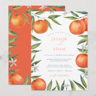 Moderne Orange Mediterrane Zitrus-Hochzeit Einladung