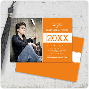 Moderne Orange Photo Faire-part de graduation