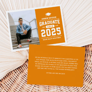 Moderne Orange Photo Faire-part de graduation