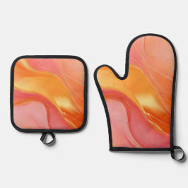 Moderne Orange Pink und Gold Abstrakt Luxus- Ofenhandschuh & Topflappen-Set