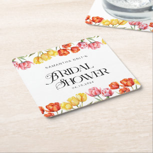 Moderne orange-pinke Tulpen Floral Brautdusche Rechteckiger Pappuntersetzer