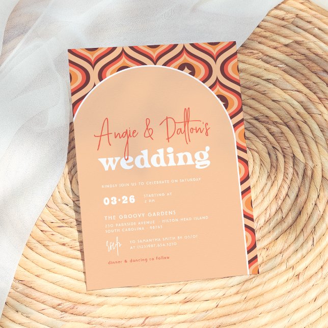 Moderne Orange Retro Arch Wedding Einladung (Von Creator hochgeladen)