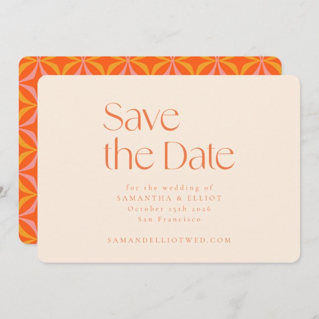 Moderne Orange Retro Geometric Simple Wedding Save The Date (Vorne/Hinten)