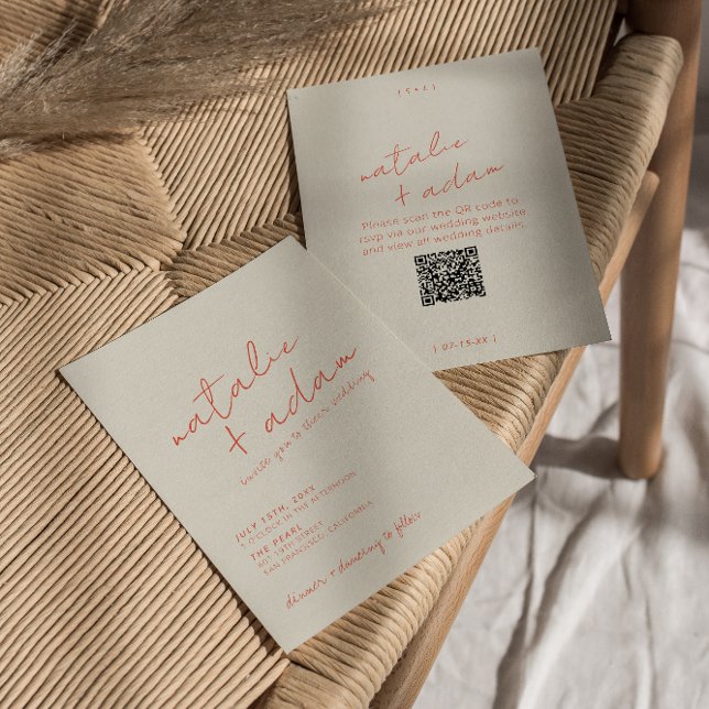 Moderne Orange Retro-Spaß Whimsical QR-Code Hochze Einladung (Von Creator hochgeladen)