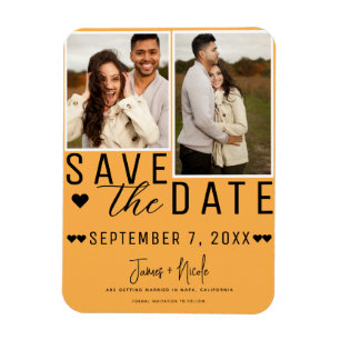 Moderne Orange Save the Date 2 Foto Hochzeit Magnet