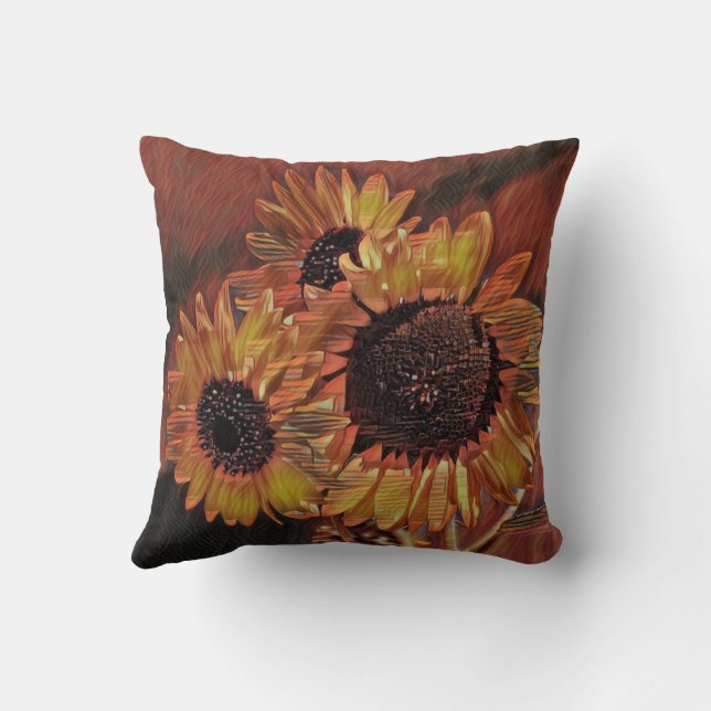 Moderne Orange Sonnenblumen Kunst Kissen (Rückseite)