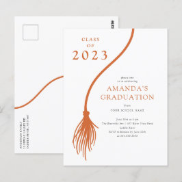 Moderne Orange Tassel Graduation Party Postcard Postkarte