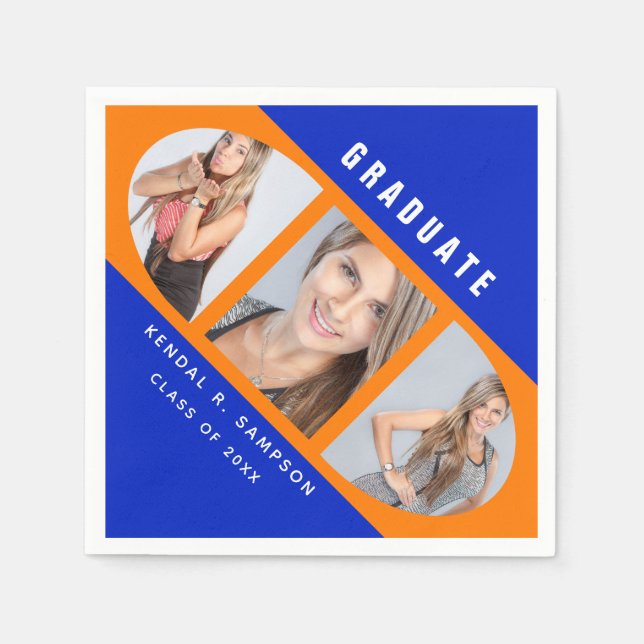 Moderne Orange- und Blue-Abschluss-FotoCollage Serviette (Vorderseite)