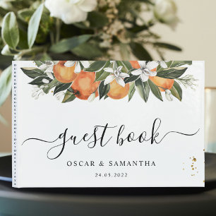 Moderne Orange und Blumen Aquarell Gästebuch