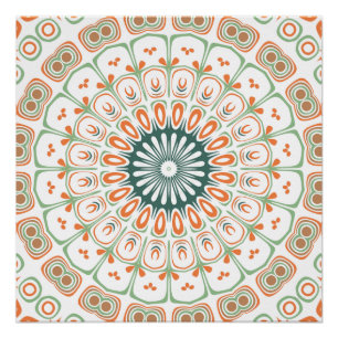 Moderne Orange und Grüne Mandala-Muster Poster