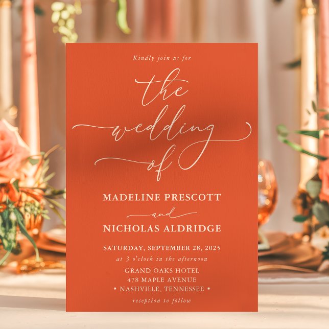 Moderne Orange Verona Sunset Calligraphy Wedding Einladung (Von Creator hochgeladen)