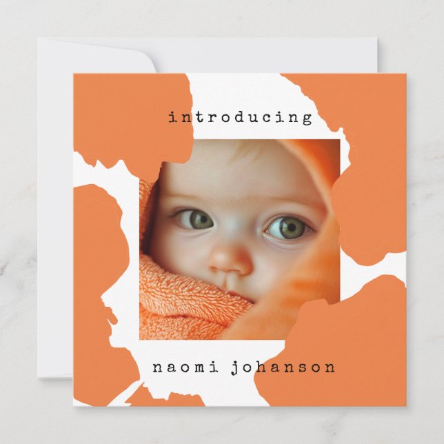 Moderne Orange Watercolor Kinderankündigung Einladung (Vorderseite)
