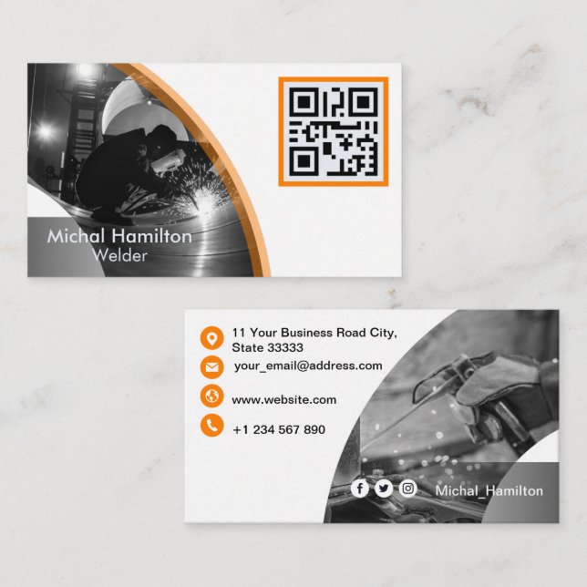 Moderne Orange Welder Business Card Visitenkarte (Vorne/Hinten)