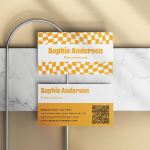Moderne orange wellige Schachbrett-QR-Code Visitenkarte