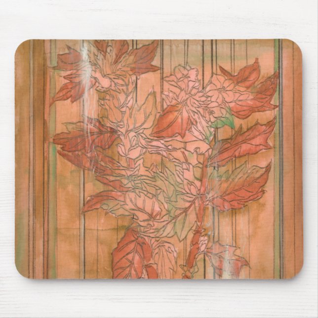 Moderne orangefarbene Blütendrucke auf gestreiftem Mousepad (Vorne)
