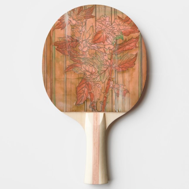 Moderne orangefarbene Blütendrucke auf gestreiftem Tischtennis Schläger (Vorderseite)