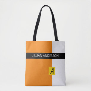 Moderne orangefarbene Farbblock-Monogramm Tasche