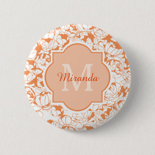 Moderne orangefarbene Girl-Monogramm mit Namen Button