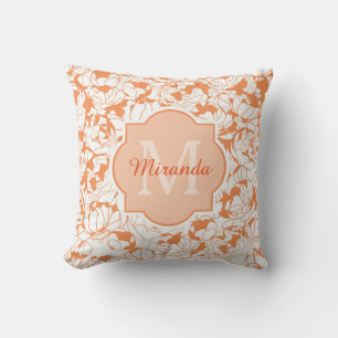 Moderne orangefarbene Girl-Monogramm mit Namen Kissen