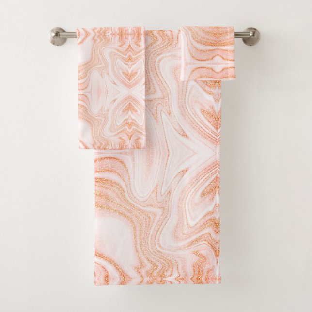 Moderne, orangefarbene Imitat mit Marmorstruktur Badhandtuch Set (Insitu)