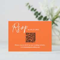 Moderne orangefarbene QR Code Response Card Hochze