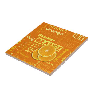 Moderne orangefarbene Typografie Fruchtscheibe Fliese