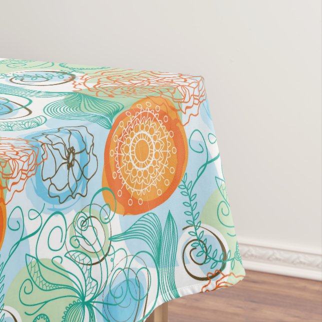Moderne Orangefarbene und Aquamarine Kunst Tischdecke (Beispiel)