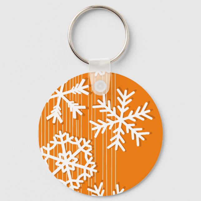 Moderne, orangefarbene und weiße Weihnachtsschneef Schlüsselanhänger (Vorderseite)