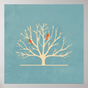 Moderne orangefarbene Vögel in einer großflächigen Poster