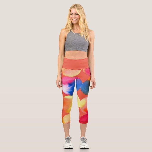 Moderne, orangefarbene Wasserfarbe künstlerische,  Capri Leggings (Vorderseite)