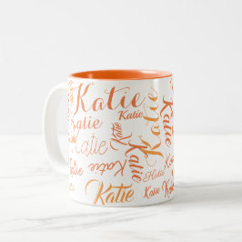 moderne orangefarbene, weiße handgeschriebene Name Zweifarbige Tasse