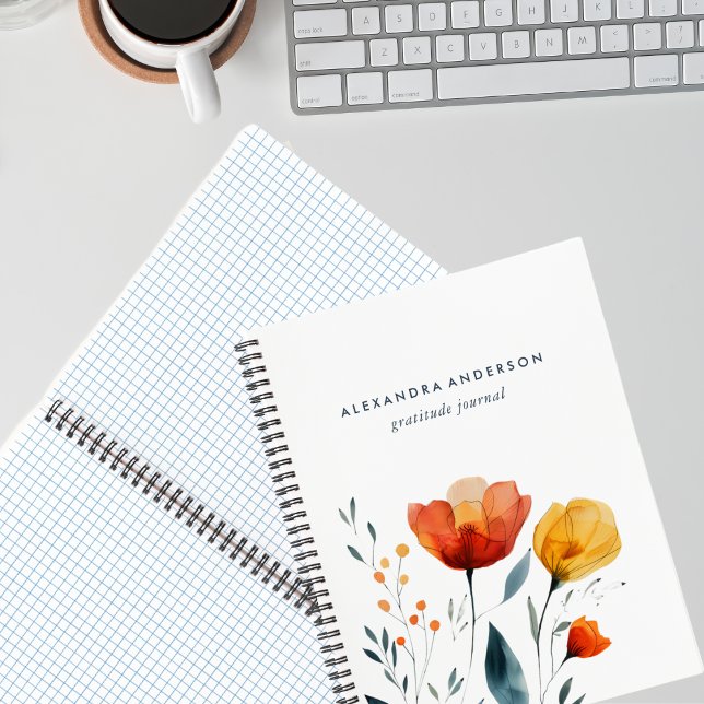 Moderne Orangenfarben-Wildblumen minimal Notizbuch (Modern Watercolor Orange Wildflowers Minimal Notebook)