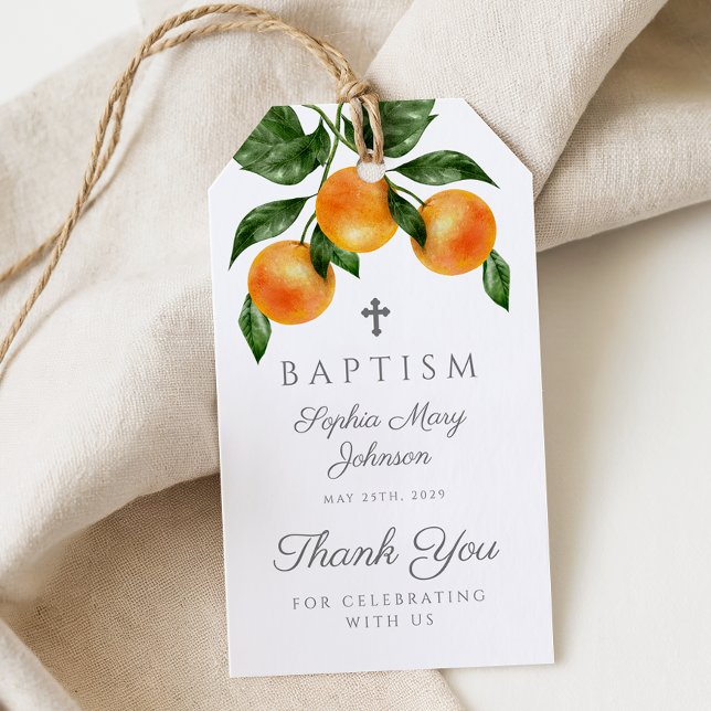 Moderne Orangentaufe Geschenkanhänger (Modern Oranges Baptism Gift Tags)