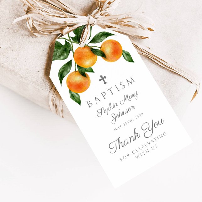 Moderne Orangentaufe Geschenkanhänger (Modern Oranges Citrus Baptism Gift Tags)