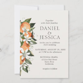 Moderne Orangenzitrusblüte Hochzeit in Aquarellen Einladung