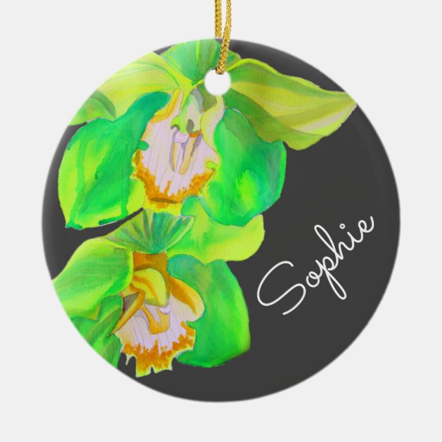 Moderne Orchideen Blume Wasserfarbe Weihnachtsname Keramik Ornament (Vorne)