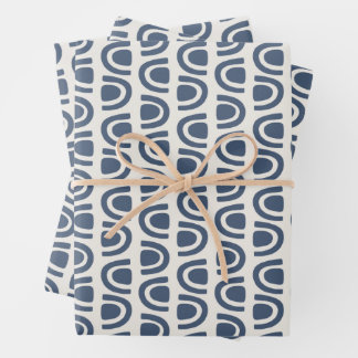 Moderne organische Bogen-Blöcke Navy-Creme-Muster Geschenkpapier Set