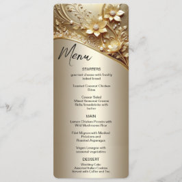 Moderne, ornamentale goldene Blumenelemente mit Pe Menükarte