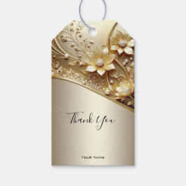 Moderne, ornamentale goldene Blumengeschenkkarte m Geschenkanhänger