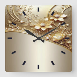 Moderne Ornamentale Goldene Blumenuhr Quadratische Wanduhr