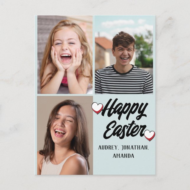 Moderne Osterfeier, 3-Foto-Kollektion Feiertagspostkarte (Vorderseite)