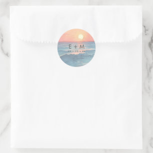 Moderne Ozean-Sonnenuntergangs-Aquarell-Strandhoch Runder Aufkleber