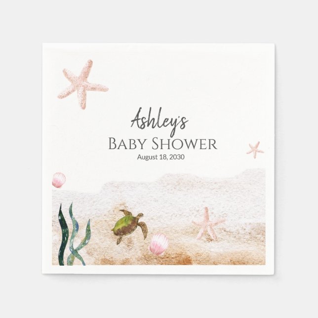 Moderne Ozeanschildkröte Starfish Girl Babydusche Serviette (Vorderseite)