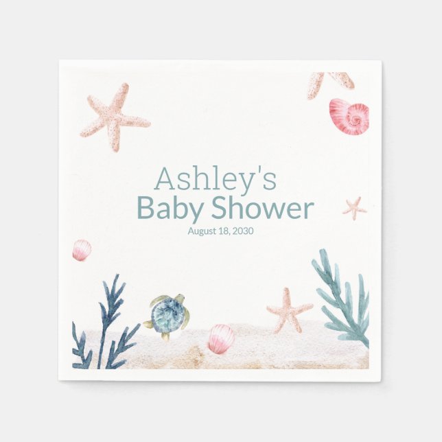 Moderne Ozeanschildkröte Starfish Girl Babydusche Serviette (Vorderseite)